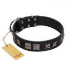 (image for) "Silver River" Designer Handmade FDT Artisan Black Leather American Bulldog Collar