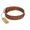 (image for) "Luxurious Life" Premium Quality FDT Artisan Tan Leather American Bulldog Collar with Round Adornments
