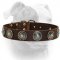 (image for) Leather Dog Collar with Silver Plated Blue Stone Circles