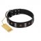 (image for) "Pirates' Symbol" Fashionable FDT Artisan Black Leather American Bulldog Collar with Silver-Like Plates and Gold-Like Skulls
