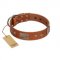 (image for) "Great Obelisk" Handcrafted FDT Artisan Tan Leather American Bulldog Collar with Large Plates and Pyramids