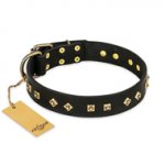 (image for) "Rhomb Style" FDT Artisan Decorated Leather American Bulldog Collar with Old Bronze-Plated Studs 1 1/2 inch (40 mm) Wide
