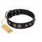 (image for) "Tricky Ricky" FDT Artisan Black Leather American Bulldog Collar Adorned with Silver-Like Conchos