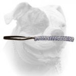 (image for) French Linen bite tug with a handle for American Bulldog puppy