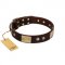 (image for) "Middle Age" FDT Artisan Brown Leather American Bulldog Collar with Old Bronze-Plated Engraved Flowers and Large Plates