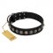 (image for) "Black Eagle" Handcrafted FDT Artisan Black Leather American Bulldog Collar with Silver-Like Adornments