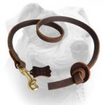 (image for) Leather Obedience Dog Leash with Pull Tab 2 foot for American Bulldog