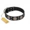 (image for) "Sun in Shining" Modern FDT Artisan Black Leather American Bulldog Collar with Studs and Stars