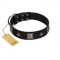 (image for) "Black Cavalier" Handmade FDT Artisan Black Leather American Bulldog Collar with Silver-Like Stars and Large Plates