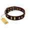 (image for) "Lord of Dogs" FDT Artisan Brown Leather American Bulldog Collar with Old Bronze-like Dotted Studs and Tiles