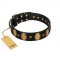 (image for) "Doggie Woggie" Designer Handmade FDT Artisan Black Leather American Bulldog Collar with Ovals and Studs