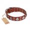 (image for) "Magic Squares" FDT Artisan Tan Leather American Bulldog Collar with Silver-like Decor
