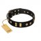 (image for) "Rare Dog" FDT Artisan Black Leather American Bulldog Collar with Old Bronze-like Dotted Studs and Tiles