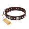 (image for) 'Perfect Impression' FDT Artisan American Bulldog Brown Leather Dog Collar with Silvery Square Studs - 1 1/2 inch (40 mm) Wide