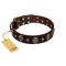 (image for) "Breaking the Horizon" FDT Artisan Brown Leather American Bulldog Collar with Engraved Studs and Medallions