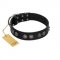 (image for) "Silver Medallions" Mod FDT Artisan Black Leather American Bulldog Collar with Round Plates