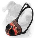 (image for) Handpainted "Fire Flames" nose padded leather American Bulldog muzzle for training