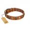 (image for) "Strike of Rock" FDT Artisan Tan Leather American Bulldog Collar with Plates and Medallions with Skulls