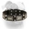(image for) War-like leather American Bulldog collar with massive vintage plates and pyramids