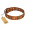 (image for) "Rockin' Doggie" FDT Artisan Tan Leather American Bulldog Collar Adorned with Stars and Skulls