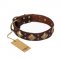 (image for) "Golden Square" FDT Artisan Brown Leather American Bulldog Collar with Large Squares
