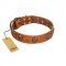 (image for) "Rockstar" FDT Artisan Tan Leather American Bulldog Collar with Engraved Studs and Medallions