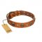 (image for) "Call of Feat" FDT Artisan Tan Leather American Bulldog Collar with Old Bronze-like Studs and Oval Brooches