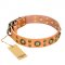 (image for) 'Sophisticated Glamor' FDT Artisan Tan Leather American Bulldog Collar with Fancy Old-Bronze Plated Decorations