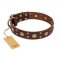 (image for) "Caprice of Fashion" FDT Artisan Brown Leather American Bulldog Collar with Round Decorations