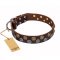 (image for) 'Strong Shields' FDT Artisan Brown Leather American Bulldog Collar with 2 Rows of Round Studs