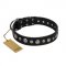 (image for) "Genteel Charm" FDT Artisan Black Leather American Bulldog Collar with Silver-like Round Conchos