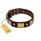 (image for) "Heavy Metal" FDT Artisan Brown Leather American Bulldog Collar with Old Bronze-like Skulls and Plates