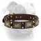 (image for) Exclusively decorated leather American Bulldog collar with massive vintage plates and pyramids