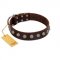 (image for) "Lucky Silver" Designer Handmade FDT Artisan Brown Leather American Bulldog Collar