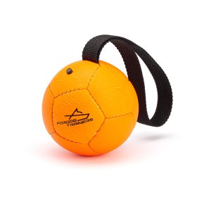 (image for) Inflatable Leather Ball Dog Toy With Handle - Neon Orange - 4.75" (12cm)