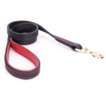 (image for) High Quality Genuine Leather Dog Leash with Red Padded Handle for Daily Use