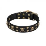 (image for) 'Jolly Rojer' FDT Artisan American Bulldog Leather Dog Collar with Pirate Skulls and Studs
