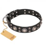 (image for) FDT Artisan 'Vintage Necklace' Studded Black Leather American Bulldog Collar - 1 1/2 inch (40mm) wide