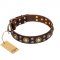 (image for) 'Flower Melody' FDT Artisan Brown Leather American Bulldog Collar with Mixed Studs