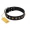 (image for) "Inky Prettification" FDT Artisan Black Leather American Bulldog Collar with One Row of Studs