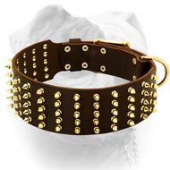 (image for) 3 inch extra wide spiked leather American Bulldog collar