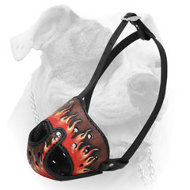 (image for) Handpainted "Fire Flames" nose padded leather American Bulldog muzzle for training
