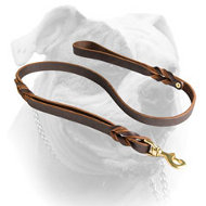 Leather American Bulldog Leash With Extra Handle (image for) Leather American Bulldog Leash With Extra Handle