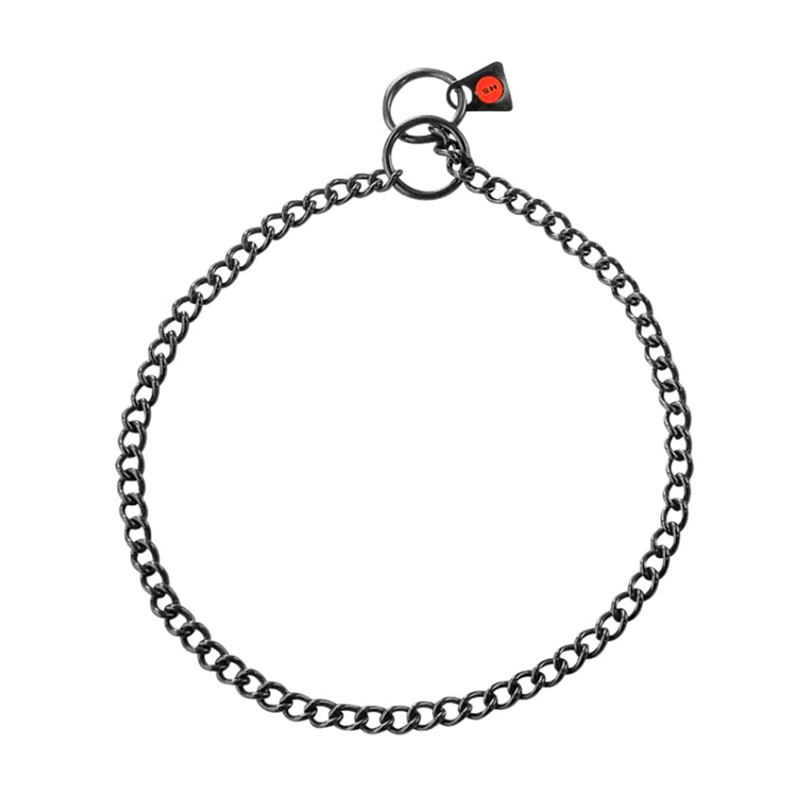 (image for) Black Stainless Steel Short Link Chain Collar with Round Chain - 2.0 mm