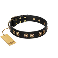 (image for) "Golden Artifact" FDT Artisan Black Leather American Bulldog Collar with Old-bronze Covered Medallions