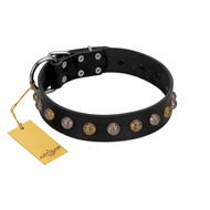 (image for) "Inky Prettification" FDT Artisan Black Leather American Bulldog Collar with One Row of Studs