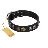 (image for) "Mister Exclusive" Designer FDT Artisan Black Leather American Bulldog Collar with Medallions