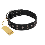 (image for) "Fire Eyes" Designer Handmade FDT Artisan Black Leather American Bulldog Collar