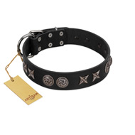 (image for) "Century Silver" Designer Handmade FDT Artisan Black Leather American Bulldog Collar