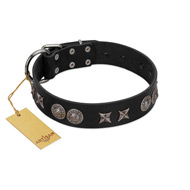 (image for) "Scythian Silver" Stylish Handmade FDT Artisan Black Leather American Bulldog Collar